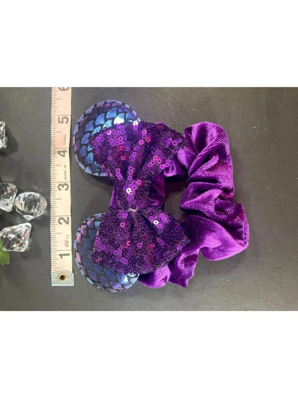 Minnie Mouse Ears Hair Scrunchies Mermaid Velvet Hair Rubber Band Sequins Hair